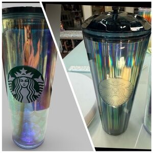 Starbucks Iridescent Blue Duo Mermaid Cold Cup + Ocean Kaleidoscope 24oz Set